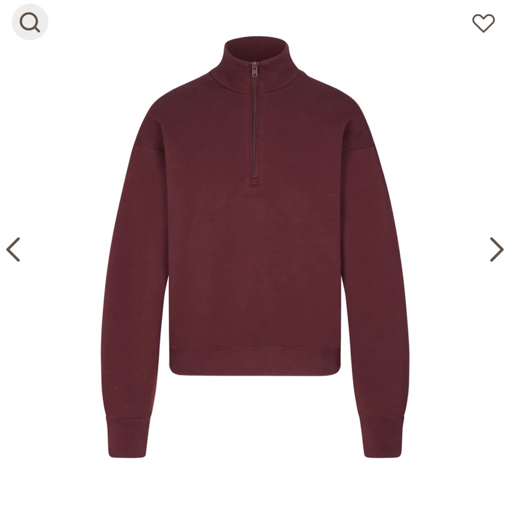 SKIMS Cotton Fleece Classic Quarter Zip Pullover | Oxblood